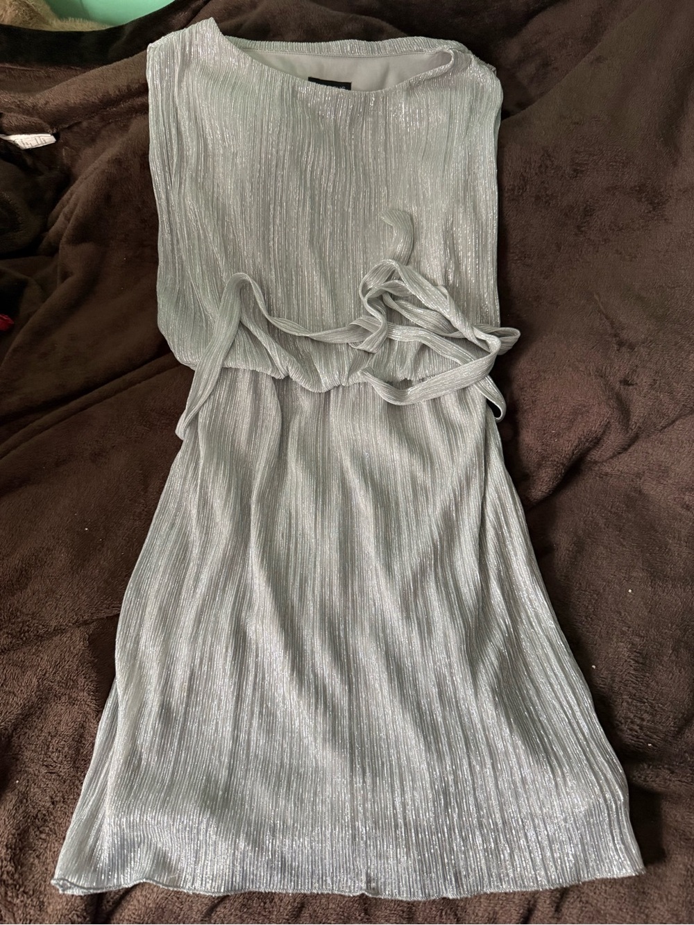 Enfocus Studio Silver Metallic Pleated Midi Dress